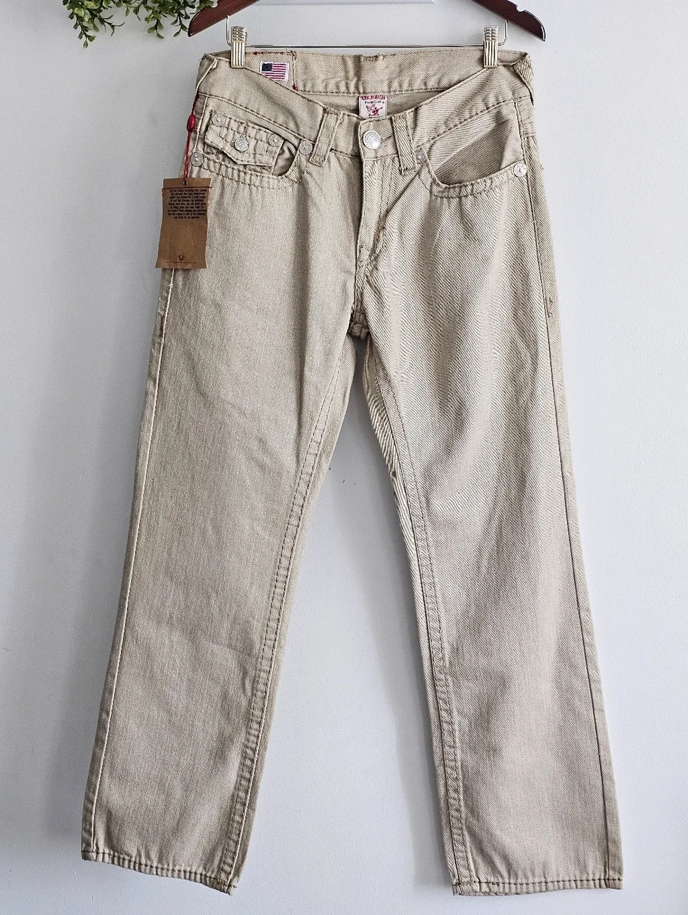 True Religion Ricky Beige Straight Leg Jeans Made in USA Y2K Size 32 Classic NWT